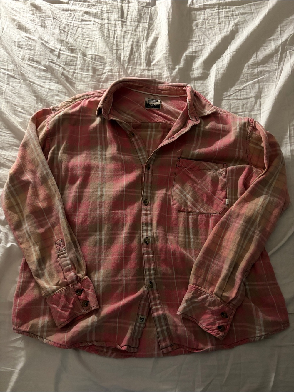 TNA Pink Plaid Long-Sleeve Button-Down Shirt